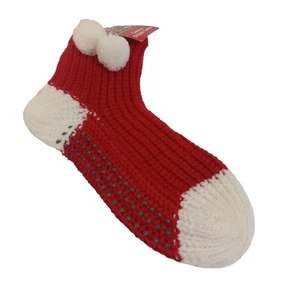 Merry Brite Sweater Slipper Socks Womens Size 9-11 Red White Christmas Knit - Picture 1 of 5