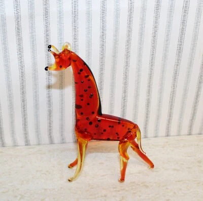 Estatuilla animal jirafa de vidrio de estudio de arte soplado a mano de 4,5" H Foto 1 de 4