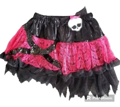 Monster High Niñas Falda Tutú Disfraz Calavera con Lazo Negro Rosa Lentejuelas Nuevo Foto 1 de 4