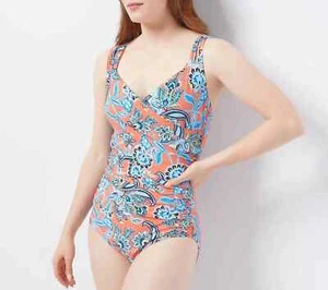 Jantzen Draped Surplice One Piece Bathing Suit Tigerlilly Floral Stretch NWT 26W - Picture 1 of 7
