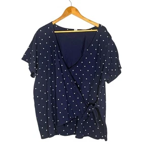 Old Navy Womens Plus Size 3X Wrap Top Polka Dot Tie Waist Short Sleeve Blue - Picture 1 of 10