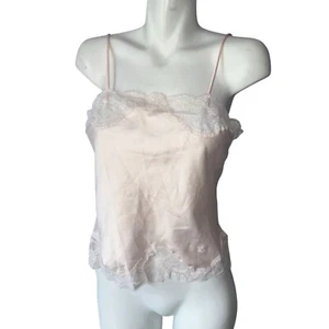 Vtg 80s Christian Dior Pink Satin White Lace Camisole Lingerie Top Size Small - Picture 1 of 6