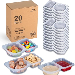 20 Sets Condiment Container with Lid, Disposable Double Compartment Plastic Cont - Picture 1 of 12