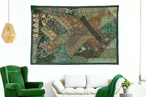 Wall Décor Tapestry Vintage Embroidered Ethnic Beaded Hand work Wall Hanging - Picture 1 of 5