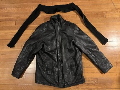 Chaqueta de bombardero de cuero Izod vintage para hombre mediana negra cuello tejido con cremallera Foto 1 de 4