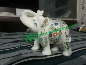 Figura de elefante salvaje de mármol de 8"" malaquita incrustación piedra dura decoración del hogar m13 - Imagen 1 de 4