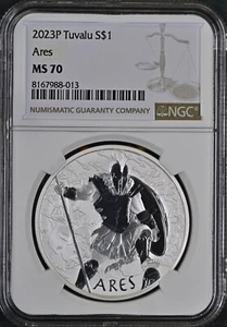 2023 Tuvalu Gods of Olympus- Ares 1 oz .999 Fine Silver- NGC MS70 - Picture 1 of 2