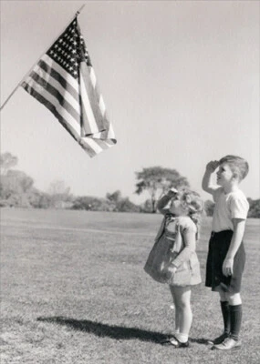 Boy And Girl Saluting Flag America Collection Blank Note Card by Avanti Press