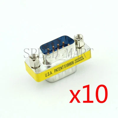 10 PCS 9 Pins RS232 DB9 Male to Male Serial Cable Gender Changer Coupler Adapter - Image 1 of 3