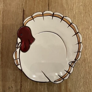 Pottery Barn Set of 4 Gobble Plates Thanksgiving 7 in Turkey Shaped Salad Side - Picture 1 of 4