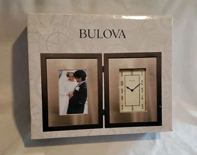 Bulova Winfield Picture Frame Clock Espresso Brown Finish Brushed Pewter 9.5x15 - Image 1 of 4