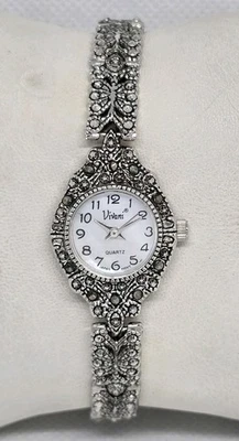 Women's Vivani Cocktail Stunning Silver Tone Marcasites Bracelet Band Watch 07 - Image 1 of 4