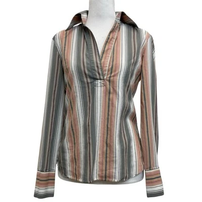 Miss Sixty Vintage 90s Gray & Pink Striped V-Neck Blouse Top sz S READ - Image 1 of 4