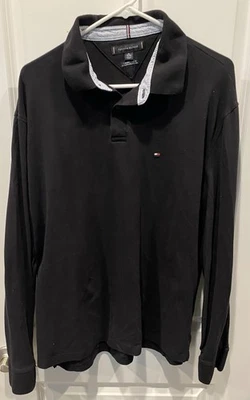 Camisa polo masculina preta manga longa Tommy Hilfiger tamanho XL. CHJ-516 - Imagem 1 de 4