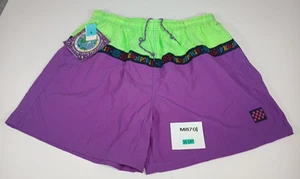 NWT VTG 90s Pro Spirit Mens Lg Neon Green & Purple Mesh Lined Swim Trunks M870 - Picture 1 of 16