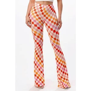 Curvy Diva women  checkered orange /red  stretch pants yoga  s,m,l - Picture 1 of 15
