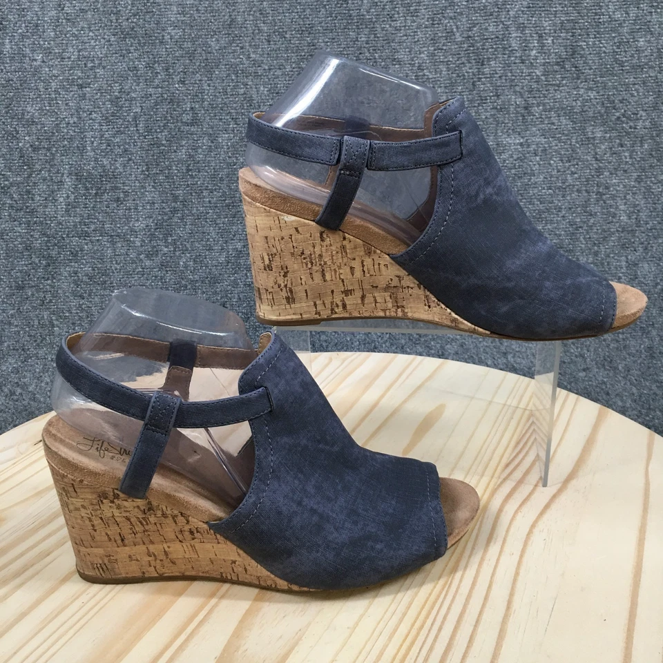 Life Stride Wedge Womens Size 10M Harlow Navy Blue Casual Cork Peep Toe Sandals - Image 1 of 4