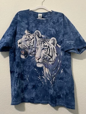 Rain Forest Cafe White Tigers T-Shirt Mens XL Blue Tie Dye Vintage 90s Nature - Image 1 of 4