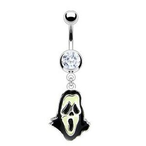 Scary Face Enamel Glow With A Clear Gem Navel/Belly Ring