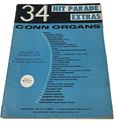 1960 Conn Organ 34 Hit Parade Extras Sheet Music Song Book Mark Laus Melrose - Image 1 of 4