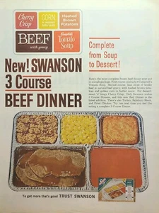 Swanson TV Dinner Roast Beef Aluminum Tray Vintage Print Ad 1965 - Picture 1 of 4