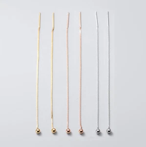 Threader-Ear thread-Pull through earring. 925 Sterling Silver.For beads.Ball end - Picture 1 of 4