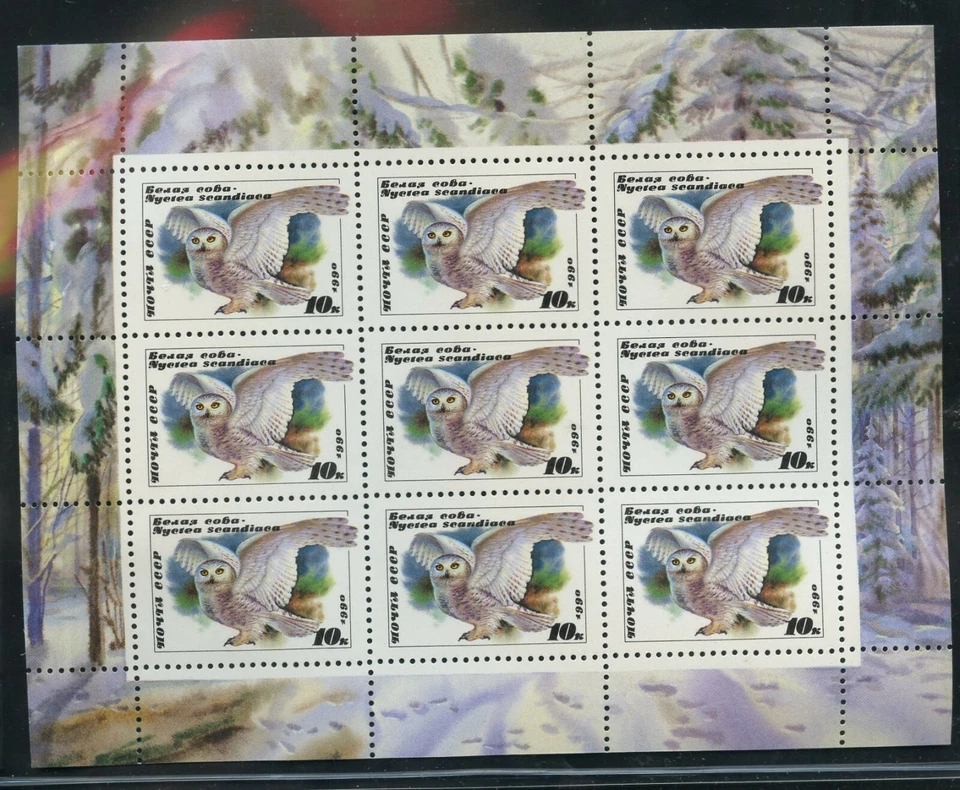 Rusia URSS Sc5871 Búhos 9 Estampillas Mini Hoja MNH ÚLTIMO Foto 1 de 1