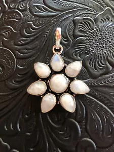 Artisan Southwest White Moonstone Flower Sunflower Silver Pendant 1.5" - Picture 1 of 4