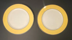 PAGNOSSIN IRONSTONE Spa Yellow CHOP PLATES / PLATERS Blue Trim Italy 12.25" Set - Picture 1 of 7