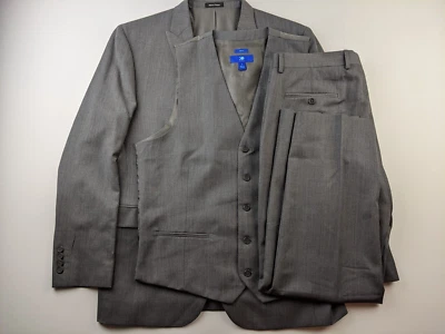 Egara 3 Piezas Traje Hombres 42R Acero Gris Chaqueta Chaleco Chaleco Pantalón Loco Hombres Clásico Foto 1 de 4