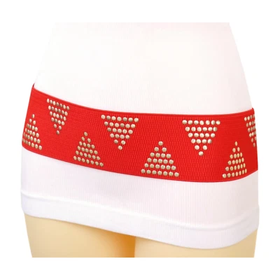 Women Red Wide Elastic Band Fashion Belt Hip High Waist Gold Studs Triangles S M - Image 1 of 4