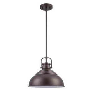 Shelston 13 in. 1-Light Bronze Farmhouse Pendant Light Fixture with Metal Shade - Picture 1 of 1