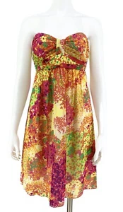 Shoshanna 100% Silk Bustier Strapless Dress SZ 4 Rainbow Pastel Watercolor Party - Picture 1 of 7