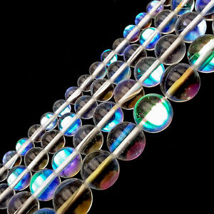 Clear Mystic Mermaid Glass Smooth Round Beads 6mm 8mm 10mm 12mm 15.5" Strand