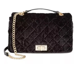 INC Ajae soft quilted velvet convertible crossbody shoulder bag - BLACK - Picture 1 of 9