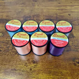 Lot of 7 Excell 100% Polyester Sewing Thread, 200 Yds ea, Pink, Purple, Blue NOS - Picture 1 of 3