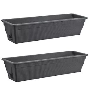 2x Blumenkasten 80cm Balkonkasten Pflanzkasten Wasserspeicher grau Blumenkästen - Bild 1 von 7