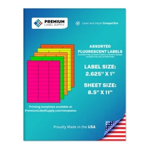 3000 Assorted Fluorescent Color 2.625" x 1" Neon Address Labels 30 per sheet - Picture 1 of 1