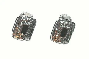 Vintage Ohrclips rechteckig silberfarben 3/4" hoch - Bild 1 von 4