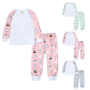 Infant Kids Boys Girls Baby Pajamas Set Long Sleeve Easter Bunny-Egg Homewear