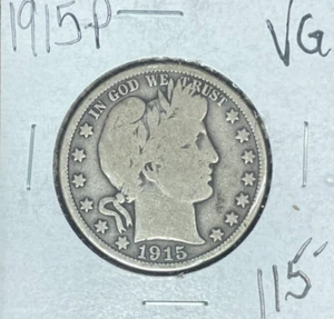 1915 BARBER SILVER HALF DOLLAR ~VG ~NICE KEY DATE COIN~ - Picture 1 of 2