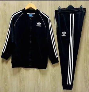 Adidas Essentials 3-Stripes Track Suit Black/Navy Blue Tarry Cotton Premium - Picture 1 of 4