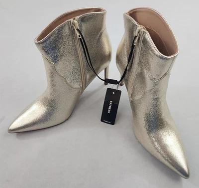 Express Zapatos Tacones Botas Mujer Talla 8 Dorado 46049568 Cremallera $78 Damas Foto 1 de 4