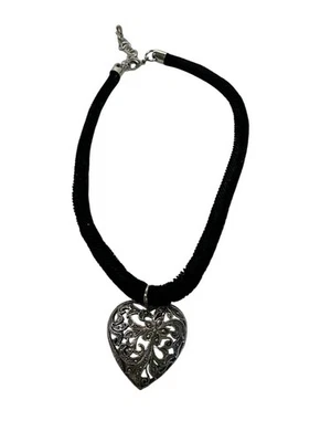 心形金银丝吊坠项链项链带黑色天鹅绒绳哥特 — 第 1/3 张图片
