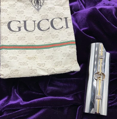 Estuche encendedor de metal Gucci vintage años 70 GG Cover Racing Stripe con bolso Foto 1 de 4
