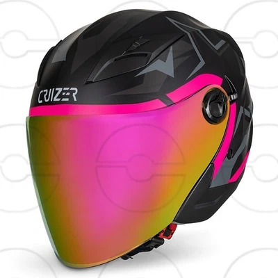 CRUIZER Casco moto jet omologato STAR Nero Rosa doppia visiera trasparente sole