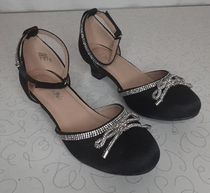 Dream Pairs Girls Dress Shoe Low Heel Black Rhinestone Party Wedding Size 3 - Picture 1 of 6