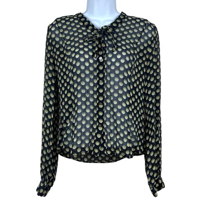 Blusa Garfield & Marks 100 % seda talla 6 moños de cuello delantero con botones de lunares negros Foto 1 de 4