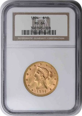 1894 $10 Gold Liberty Head MS64 NGC - Image 1 of 4