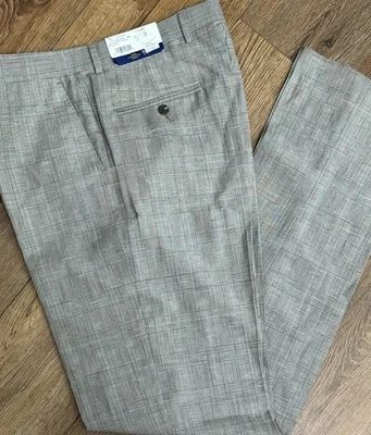 NUEVO HART SCHAFFNER MARX Chicago GRIS CUADROS PANTALONES DE VESTIR FRENTE PLANO LANA LINO 34R Foto 1 de 4